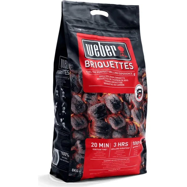 Weber 17591 Grillbriketts 8kg, 3h Brenndauer, volle Glut in 20 Minuten