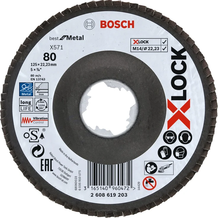 Bosch Professional gewinkelte Fächerschleifscheibe Best (für Metall, X-LOCK, X571, Ø125 mm, Körnung K80) – Bild 1