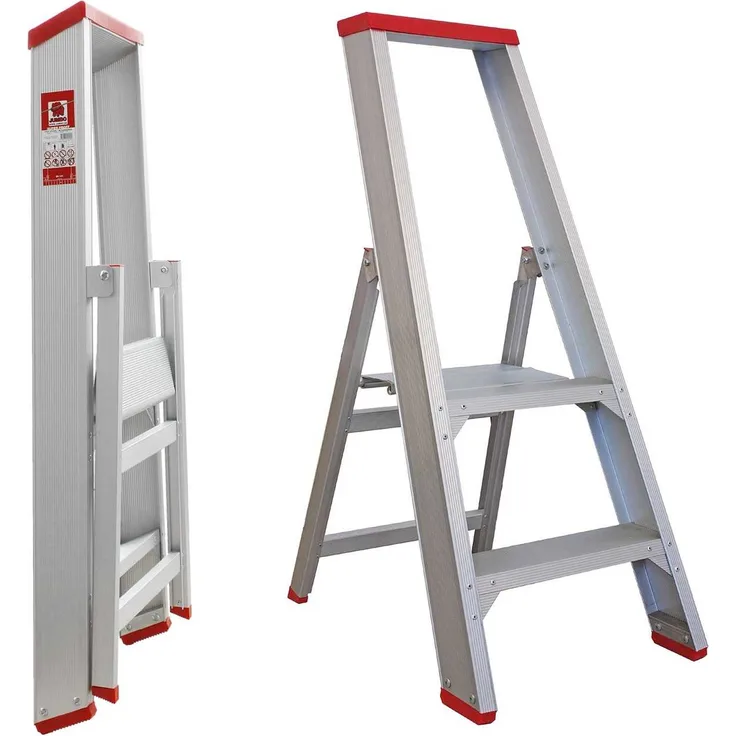 Jumbo Super Proff 41TSE102 Bockleiter Aluminium 2 Stufen Einseitig Begehbar mit Sicherheitsbügel