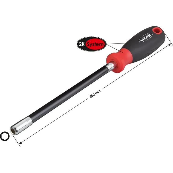 Vigor Flexibler Schraubendreher Außen-Sechskant Profil ? Schlüsselweite: 6 ? Gesamtlänge: 300 mm, 1 Stück, V4664