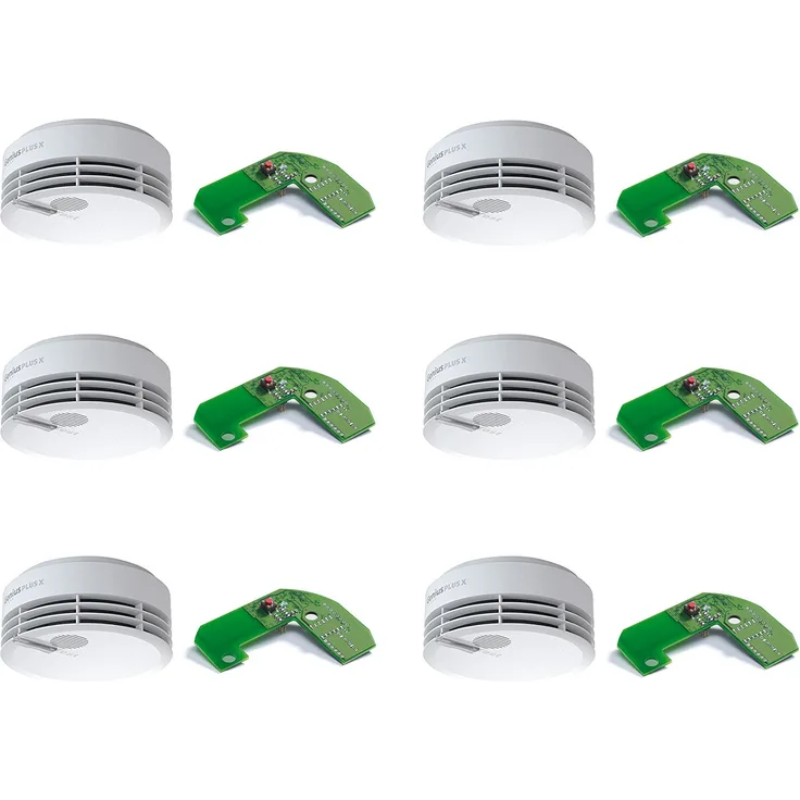 Hekatron 31-5000021-14-01 Rauchmelder Genius PLUS X inkl. Funkmodul Basis X Optional funk-vernetzbar der Batterie & mehrfarbig LED Rauchwarnmelder in Weiß 6er Set