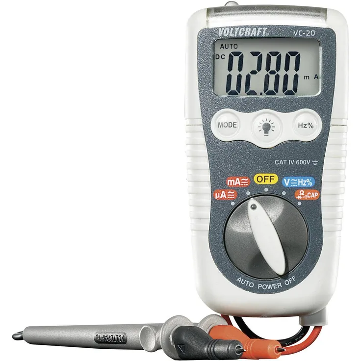 VOLTCRAFT VC-20 Hand-Multimeter digital Spritzwassergeschützt IP54 CAT IV 600V Anzeige Counts: 4000