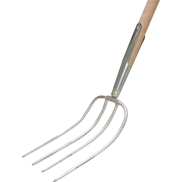 Xclou Garden Dunggabel mit 4 Zinken mehrfarbig, Mistgabel mit Schienenzwinge und Stiel aus hochwertigem Eschenholz, gute Handhabung und Kraftübertragung durch langen Stiel, Gesamtlänge der Gabel: ca. 135 cm