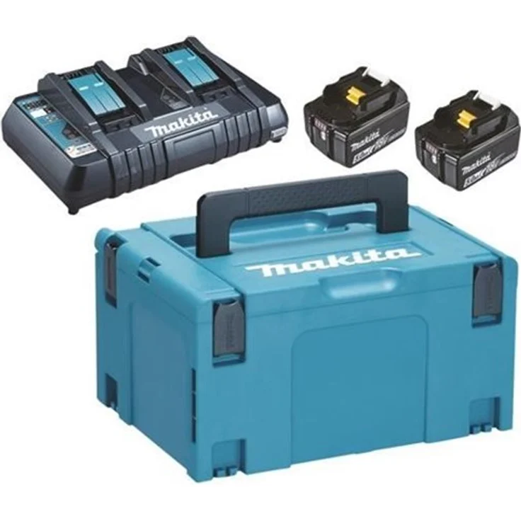 Makita BL1850B Akku-Set Li-Ion 18V LXT 5 Ah 2 x Akku mit Doppelladegerät mit Makpac mit Ladestandsanzeige – Bild 1