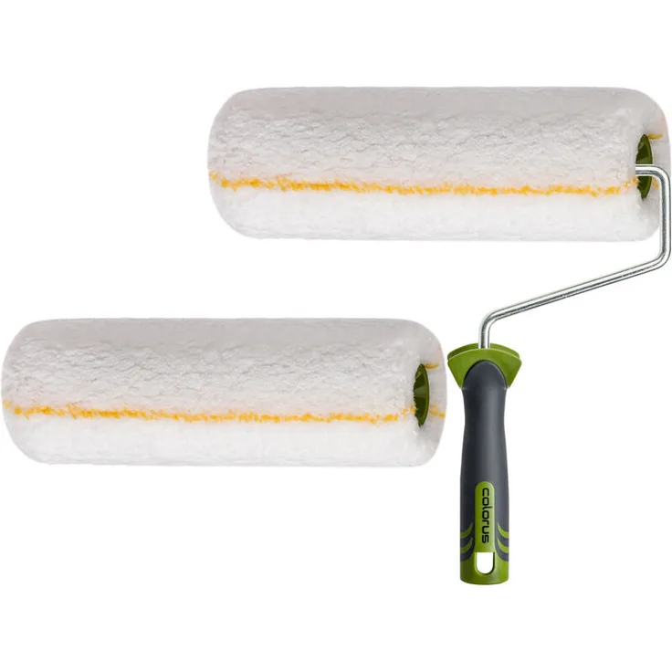 2 x Colorus Fassadenwalzen + Steckbügel | Set mit Fassadenrolle 27 cm 18 mm Flor Gold Streif | Für strukturierte Oberflächen | Farbwalze mit 8 mm