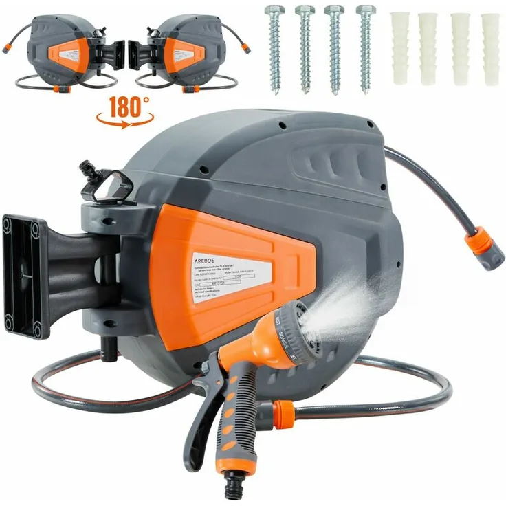 Gartenschlauchaufroller Gartenschlauch Wasserschlauch Schlauch Orange 15 m - Orange - Arebos