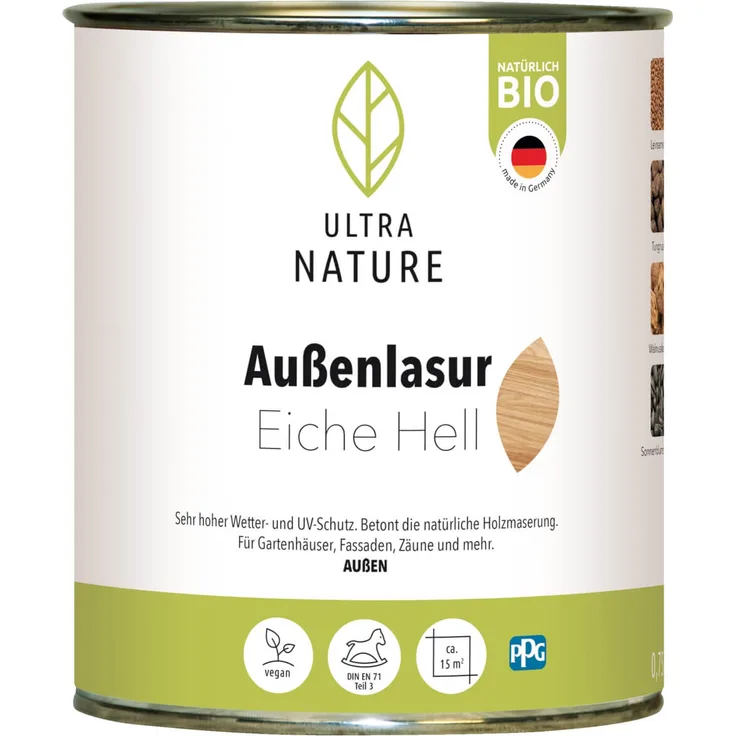 ULTRA NATURE Außen Lasur, Natürlich Bio, Lösemittelfrei Honig 0,75 L