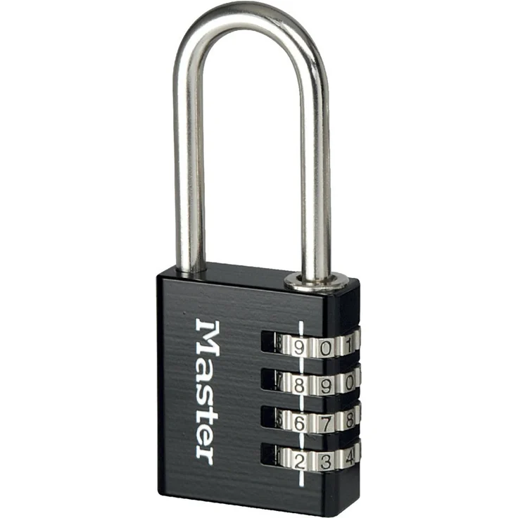 MASTER LOCK - 7640EURDBLKLH - Schwarzes Aluminium Zahlenschloss mit hohem Bügel