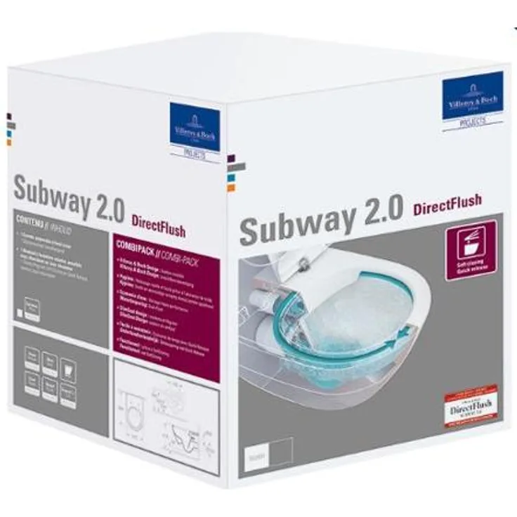 Villeroy & Boch Subway 2.0 Combi-Pack, Wandtiefspülklosett, WC-Sitz, weiß alpin (5614R2R1)