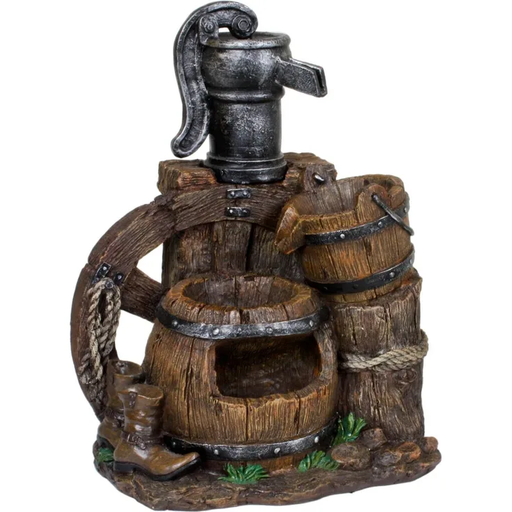 Brunnen NEREUS, Polyresin, Holz-/Stein-Optik