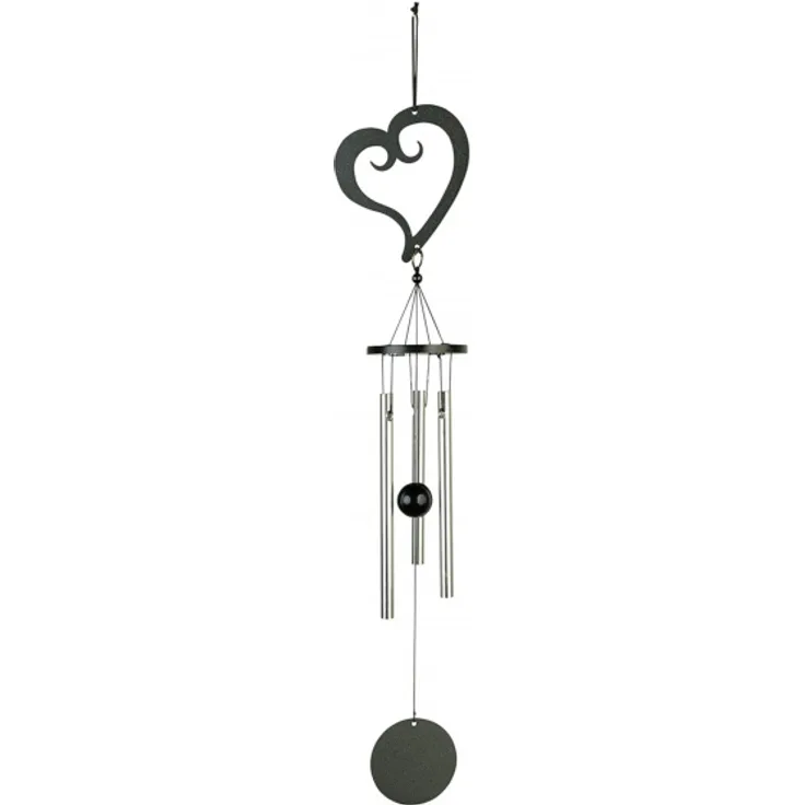 windspiel Herz 35 cm Stahl grün-silber 3-teilig