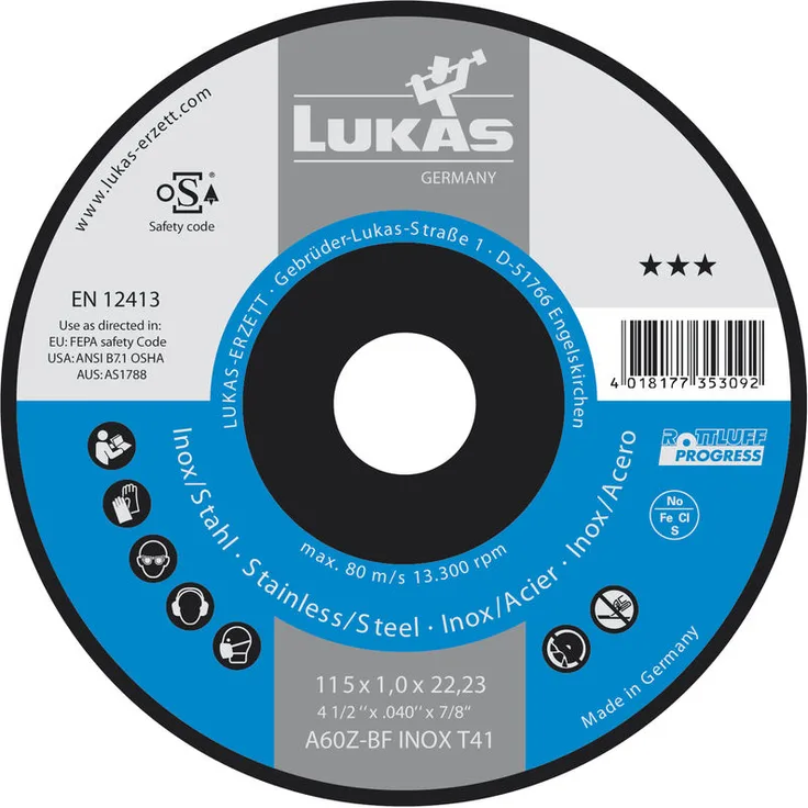 LUKAS Trennscheibe Progress gerade Form 115 x 1,0 x 22,23 mm