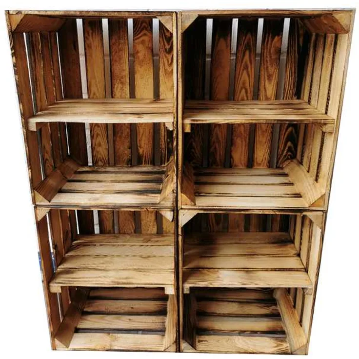 Teramico 4 x Geflammte Neue Obstkiste mit Zwischenboden Kurz 50 x 40 x 30cm