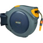 Hozelock Flowmax Auto Reel-Schlauchbox mit 30 m Schlauch 2597 180° schwenkbar, mit Aufrollfunktion mit Anti-Knick-Schlauch grau