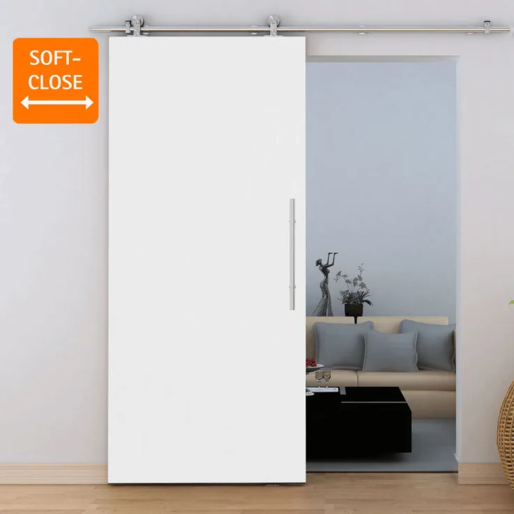 Tür Schiebetür Holz weiß 775x2065 Zimmertür Holztür offene Schiene - Stangengriff+Softclose