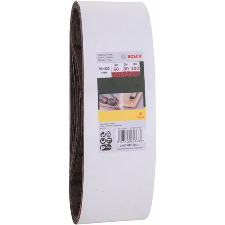 Bosch 9tlg. Schleifband-Set verschiedene Materialien (Körnung 60-80-100) – Bild 1