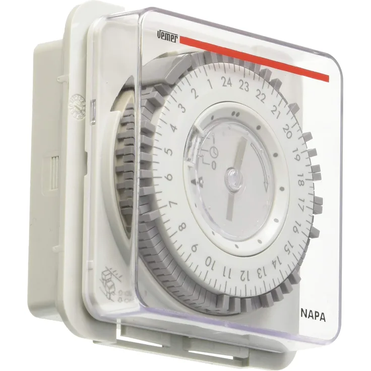 Vemer VP886600 elektromechanische Zeitschaltuhr Napa-RD, für Schalttafel, Hellgrau