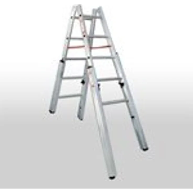 Euroline 3057606 Treppenleiter Stehleiter für Treppen ausziehbar Treppenfunktion, alu, 2 x 6 Stufen