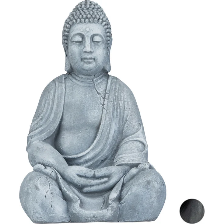 XL Buddha Figur sitzend, 50 cm hoch, Feng Shui, Outdoor, Garten Dekofigur, große Zen Buddha Statue, hellgrau - Preisvergleich – Bild 1