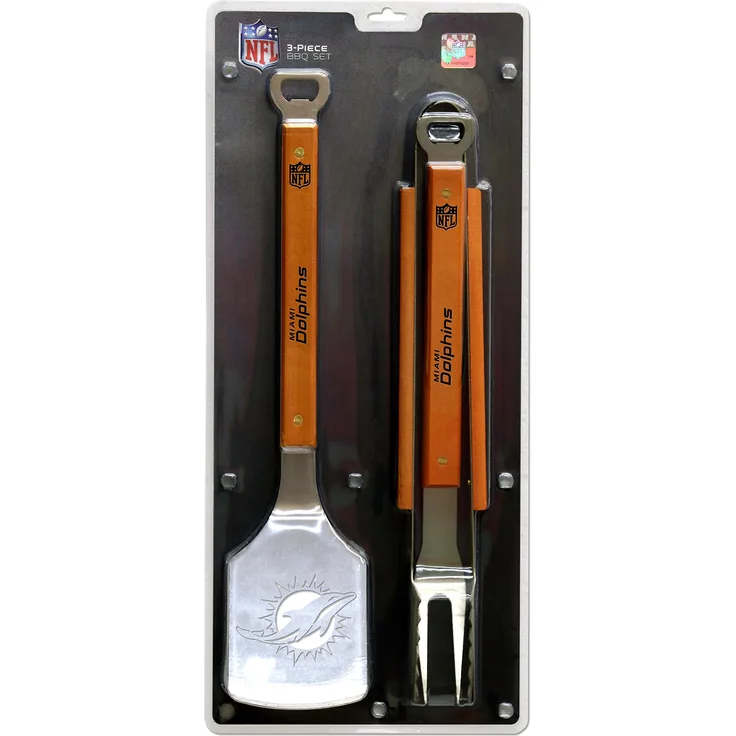 NFL Sportula Grillbesteckset Grillwerkzeug, Edelstahl, 3 Stück DOLPHINS