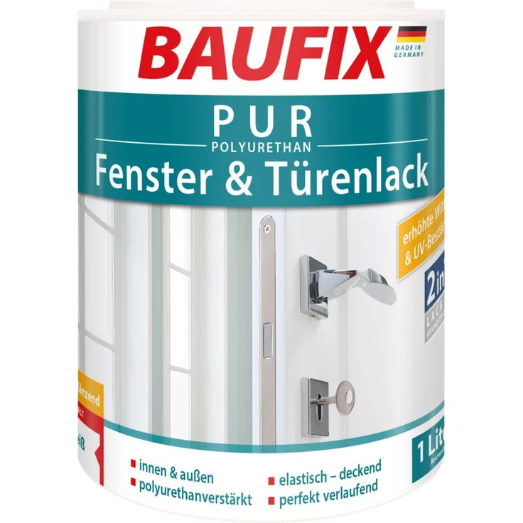 BAUFIX PUR Fenster- & Türenlack weiß seidenglänzend – Bild 1