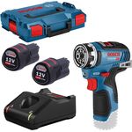 Bosch Professional GSR 12V-35 FC 06019H3005 12V Akkuschrauber (2X 3.0Ah Akku, FlexiClick System, max. Bohr Holz-Stahl: 32-10 mm, im Karton), 12 V, blau