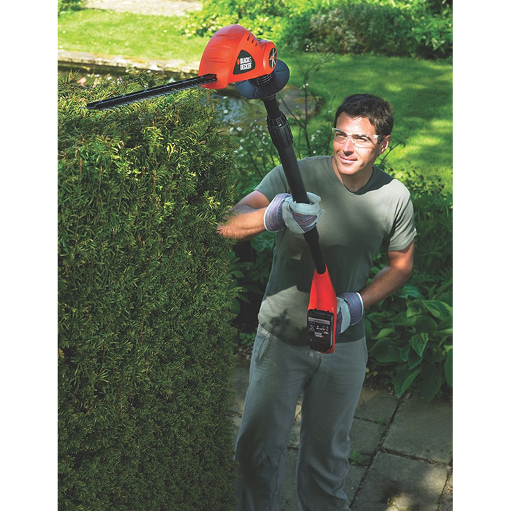 Black+Decker Akku-Stabheckenschere (18V 2,0Ah Li-Ion, 43 cm Schwertlänge, 12 mm Schnittbreite, 3,5 m Reichweite um 180° in 5-Positionen verstellbarer Kopf) GTC1843L20 – Bild 6