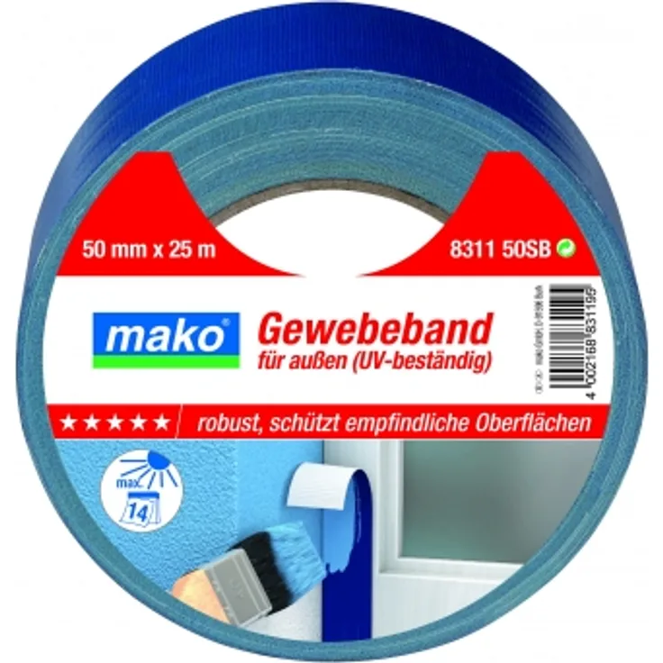Mako PREMIUM Gewebeband außen 50 mm x 25m Malerklebeband, Abdeckklebeband Nr. 83