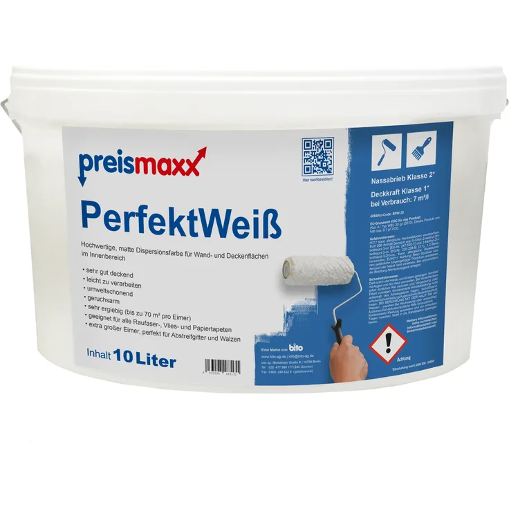 preismaxx Perfektweiß Wandfarbe weiß 10L hohe Deckkraft
