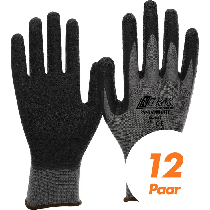NITRAS 3520 Nylotex Nylon-Latexhandschuhe Schutzhandschuhe Arbeitshandschuhe Allroundhandschuhe - 12 Paar