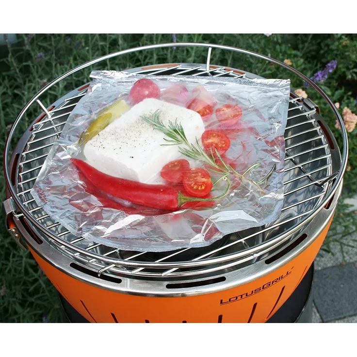 LotusGrill Grillbeutel Alufolie Ofen 8 Stück Extra Starke und Klarsichtfolie, 35 cm x 24 cm, 230 Grad, silber