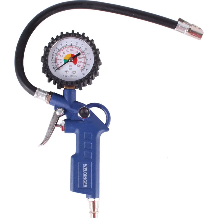 WELDINGER Druckluft Reifenfüller mit Schlauch und Manometer