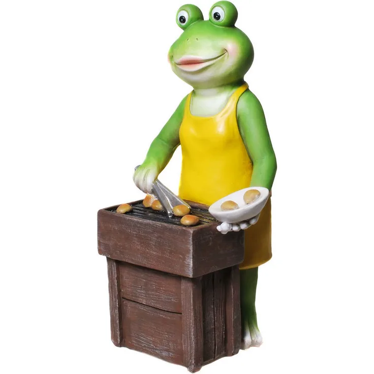 Gartenfigur Frosch Grillmeister Chef Schürze Frog Figur Skulptur