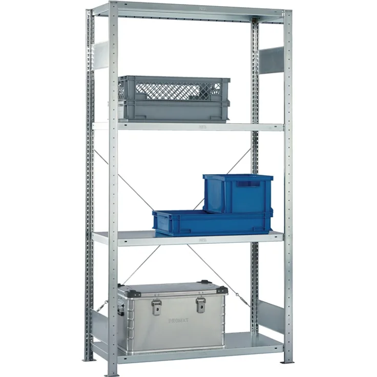 META 1370051 Lagerregal mit 4 Böden, 150 Clip Set, Grundregal 2000 mm x 1000 mm x 600 mm, Verzinkt