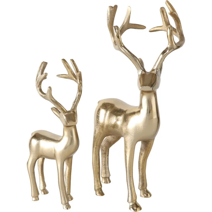 2er Set Dekofiguren, Hirsch, Aluminium, messing THIELO