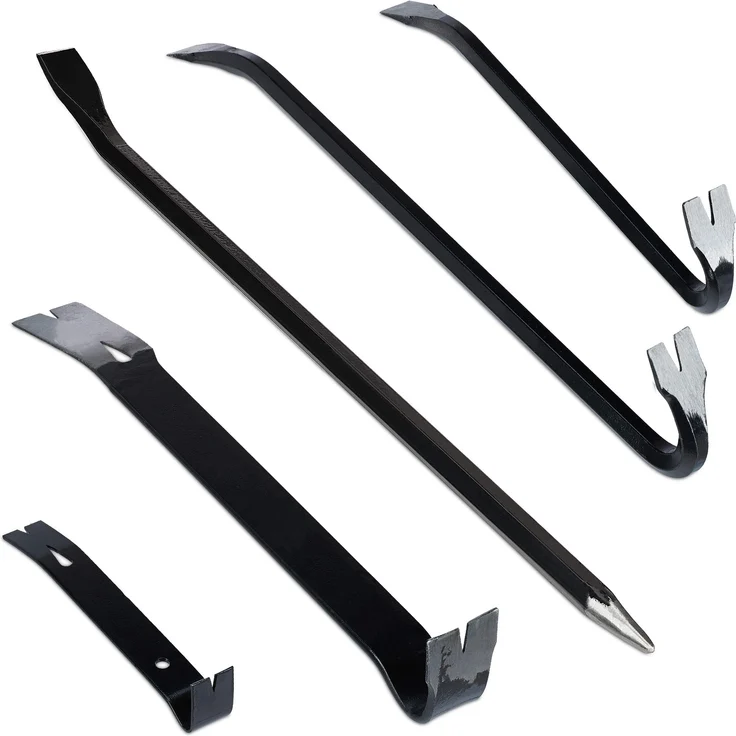 Relaxdays Brecheisen Set 5-teilig, Brechstange sechskant, Nageleisen groß, Kuhfuß lang, Montierhebel, aus Stahl, schwarz – Bild 1
