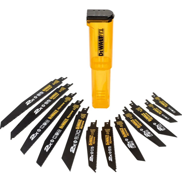DeWalt 12-tlg. Extreme Bi-Metall Sägeblätter-Set (für Holz- und Metallsägearbeiten, robust und langlebig, in wiederverschließbarer Box), DT244L