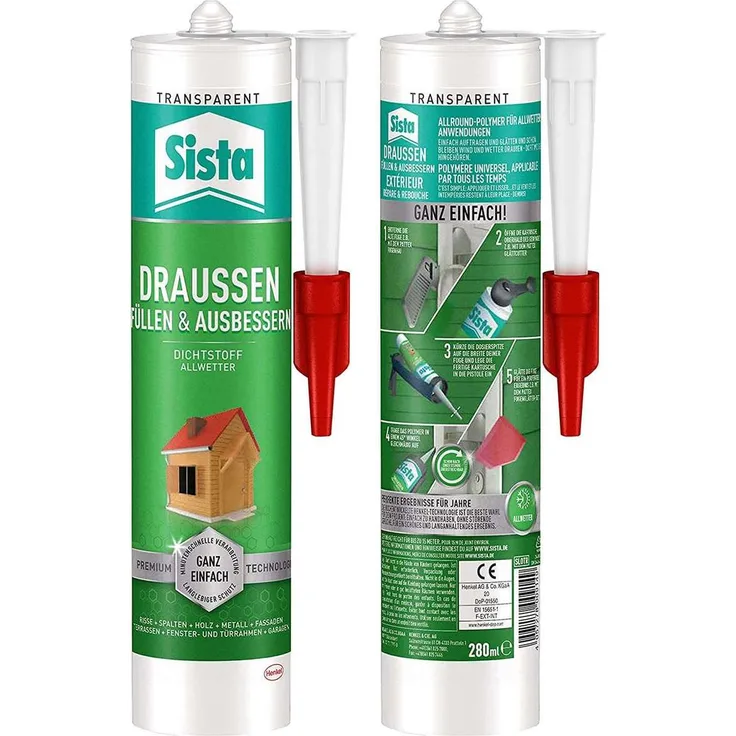 SISTA DRAUSSEN Füllen & Ausbessern, transparenter Polymer Fugenfüller, 1x280ml Kartusche