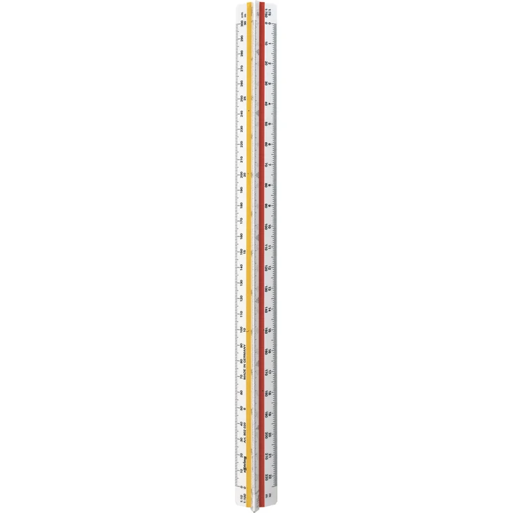 Rotring Dreikant-Maßstab Architekt(A) aus Kunststoff, weiß Präzisionsteilung doppelt beziffert, Dimensionsangaben in Zentimetern und Metern, mit 2 farbigen Hohlkehlen, Teilung: 1:10, 1:20, 1:25, 1:50, 1:75, 1:100, 1:125, 1:200, 1:250, 1:500, 1:750, 1:1250 – Bild 1