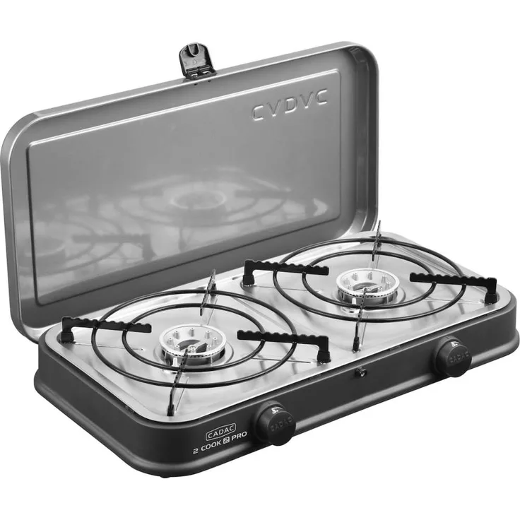 CADAC Pro Stove Tischgrill Gasgrill klein, 2 Brenner, Grillfläche 2 x 25 x 25 cm, 57 x 31 x 10 cm, mit Druckminderer
