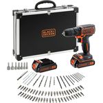Black+Decker BDCDC18BAFC-QW Bohrschrauber (18V, 2X Li-Ion Schiebe-Akku, Planetengetriebe, LED-Arbeitsleuchte, 1A Ladegerät, 80-TLG. Zubehör im hochwertigen Koffer), 18 V