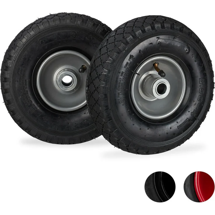 Sackkarrenrad 3.00-4, 2er Set, luftbereift, bis 100 kg, 260 x 85 mm, Ersatzrad mit Stahlfelge, schwarz-grau – Bild 1