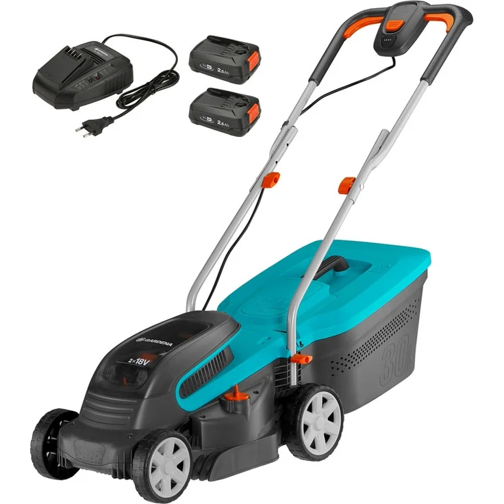 GARDENA Akkurasenmäher PowerMax 32 36V P4A Ready To Use Set 32 cm Schnittbreite mit Ladegerät und 2 Akkus – Bild 1