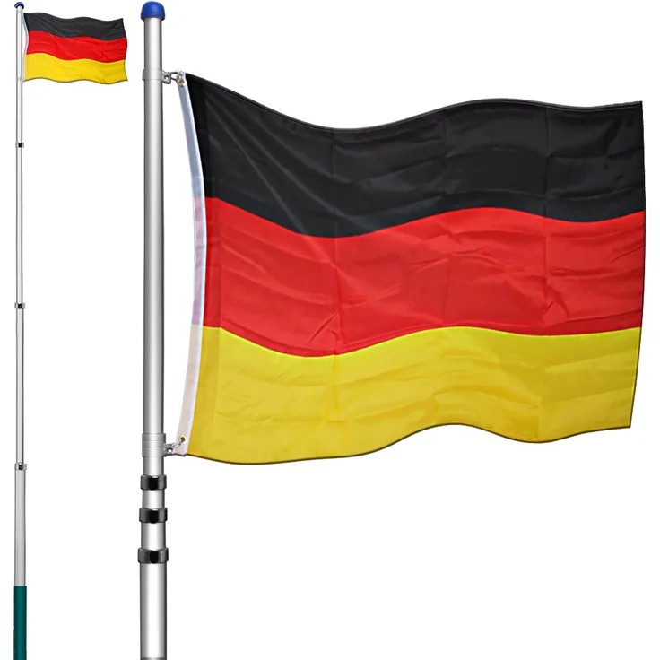 Fahnenmast Aluminium Teleskop 630cm Bodenhülse 60cm inkl. Deutschlandfahne Flaggenmast Mast Flagge Alu