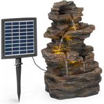 Messina Kaskadenbrunnen Solarbrunnen Gartenbrunnen 4 Stufen Akkubetrieb 2,8W Solarpanel LED
