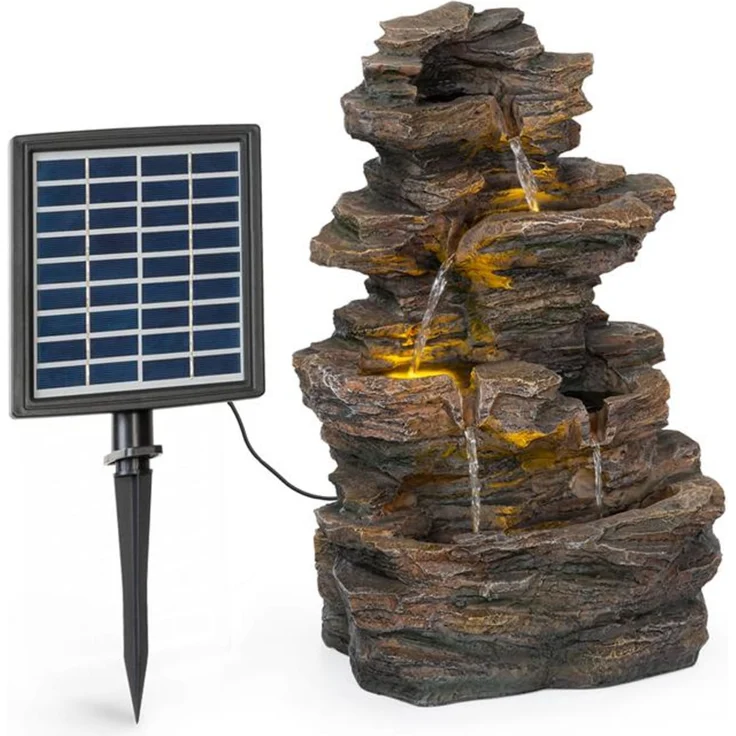 Messina Kaskadenbrunnen Solarbrunnen Gartenbrunnen 4 Stufen Akkubetrieb 2,8W Solarpanel LED – Bild 1