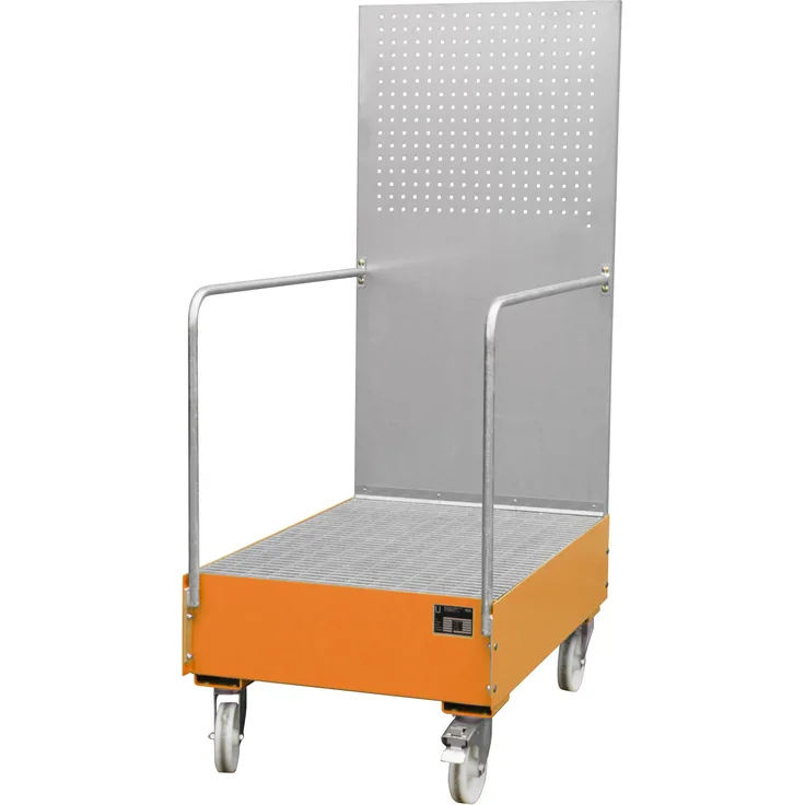 Bauer Fahrbare Auffangwanne mit Lochplattenwand LPW 200-3, lackiert, Gelborange