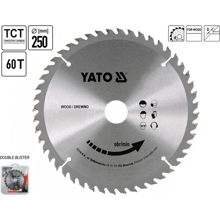 Yato professionelles TCT Kreissägeblatt 250 mm, 60 Zähne 30 Bohrung (YT-6072)
