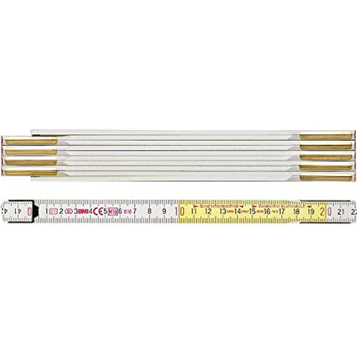 BMI 984914300WG Meterstab - Zollstock 9143WG 3 m langer Zollstab aus Buchenholz mit 10 Gliedern, verdeckte Nieten, vermessingte Stahlfedern Länge: 3 Meter, Breite: 1,6 mm, Farbe: Weiß - Gelbe