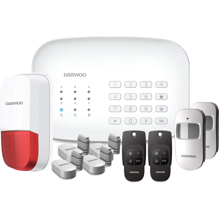 DAEWOO WiFi/GSM Alarmsystem Modell Home mit integrierter Sirene und Akku, RFID, mit 11 zubehörteilen, Außensirene, kompatibel mit DAEWOO Kameras